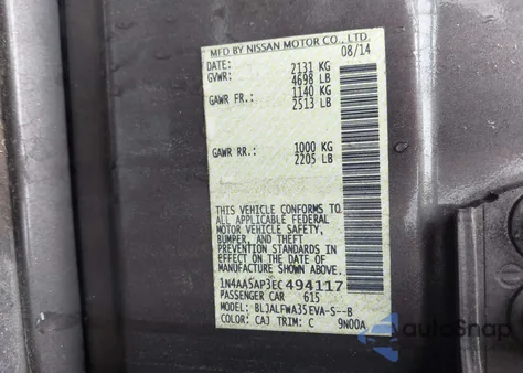 2014 Nissan Maxima 3.5 Sv from USA, damaged, VIN 1N4AA5AP3EC494117